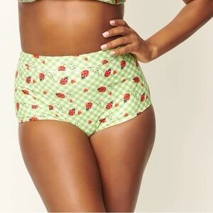 Unique Vintage Green Ladybug High-Waisted Swim Bottom size M